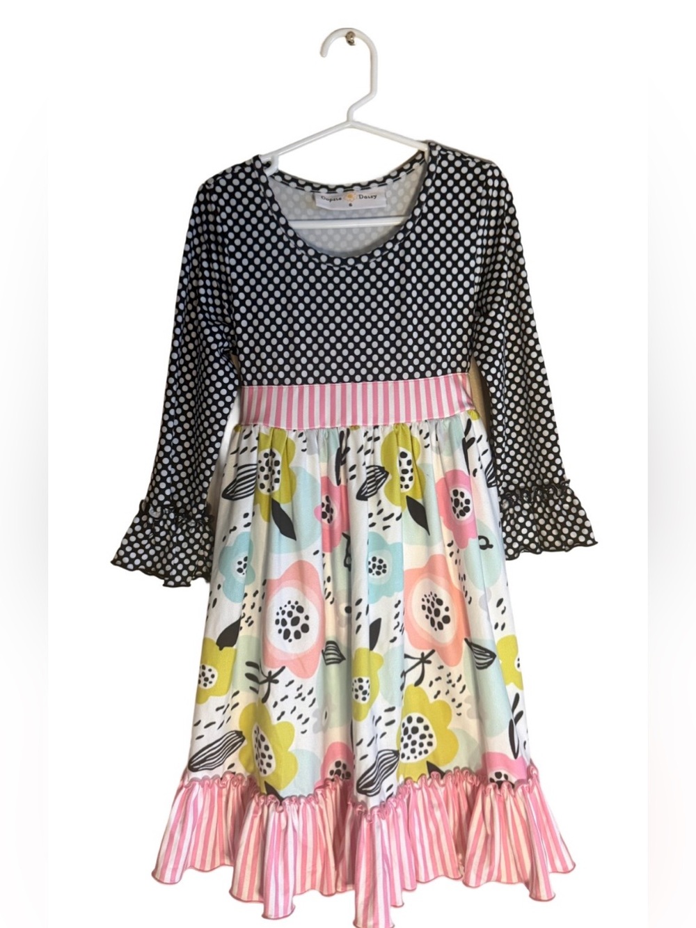 Oopsie Daisy Girls Dress Set of 2 Size 6 Polka Dot Floral & Blue Bow